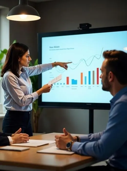 Digital marketing professional presenting audit and growth metrics in Bangalore office