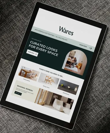 Tablet displaying eCommerce website homepage for digital marketing and web design agency portfolio